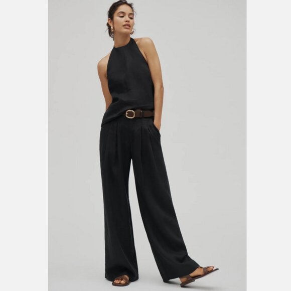 Anthropologie Pants - Anthropologie The Avery Linen Pleated Wide-Leg Trousers Pants Maeve Black L NWT